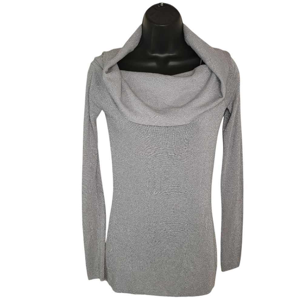 Ann Taylor Silver Metallic Cowl Neck Knit Top Size Small